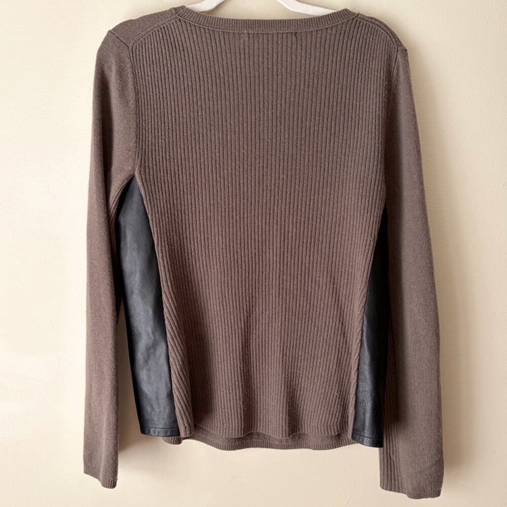360 Sweater | Wool Cashmere Pullover Sweater Leather Side Panels Brown Large